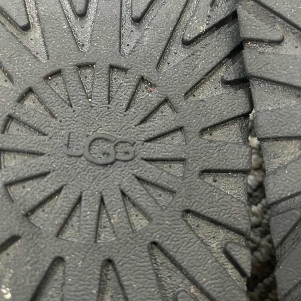 UGG Black Fluffy Slides with Logo Strap - Picture 7 of 10